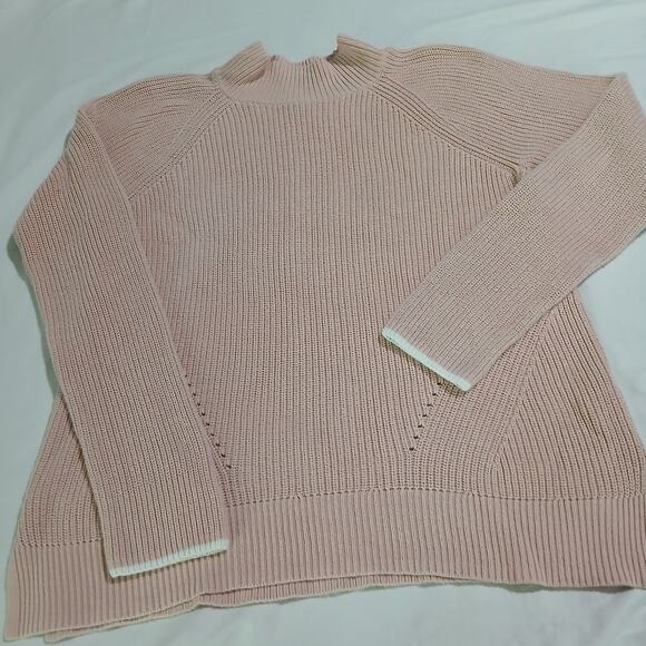 GAP large Chalk Pink mock-neck Long-Sleeved raglan sleeve 100% Cotton sweater - Picture 3 of 12